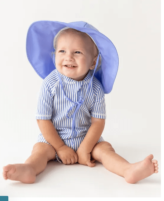 Ruffle Butts Periwinkle Blue Seersucker Short Sleeve One Piece Rash Guard