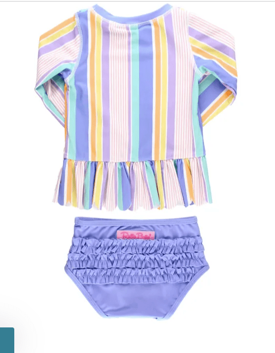 Ruffle Butts Rainbow Lane Stripe Scalloped Long Sleeve 2-Piece