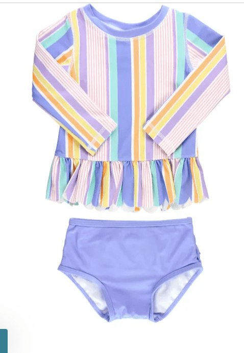 Ruffle Butts Rainbow Lane Stripe Scalloped Long Sleeve 2-Piece