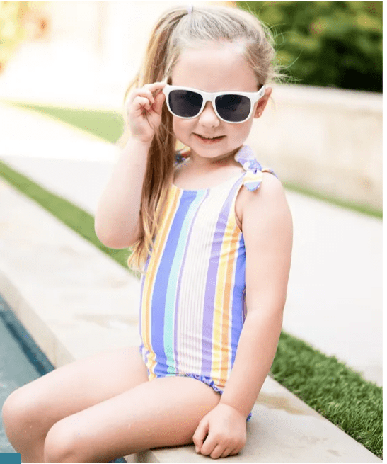 Ruffle Butts Rainbow Lane Stripe Tie Shoulder One Piece