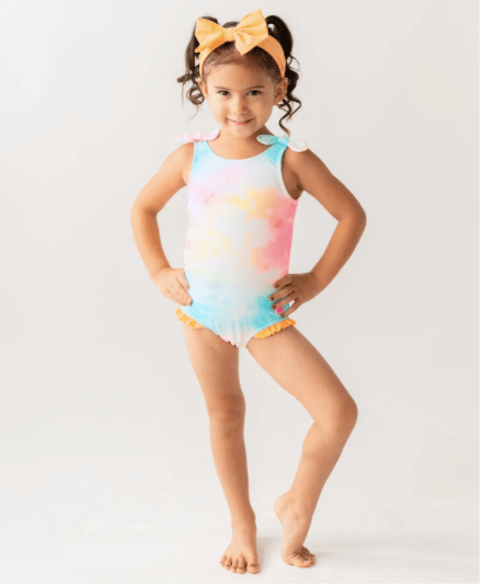 Ruffle Butts Ruffle Butts-SS-23-Rainbow Tie Dye Tie Shoulder One Piece