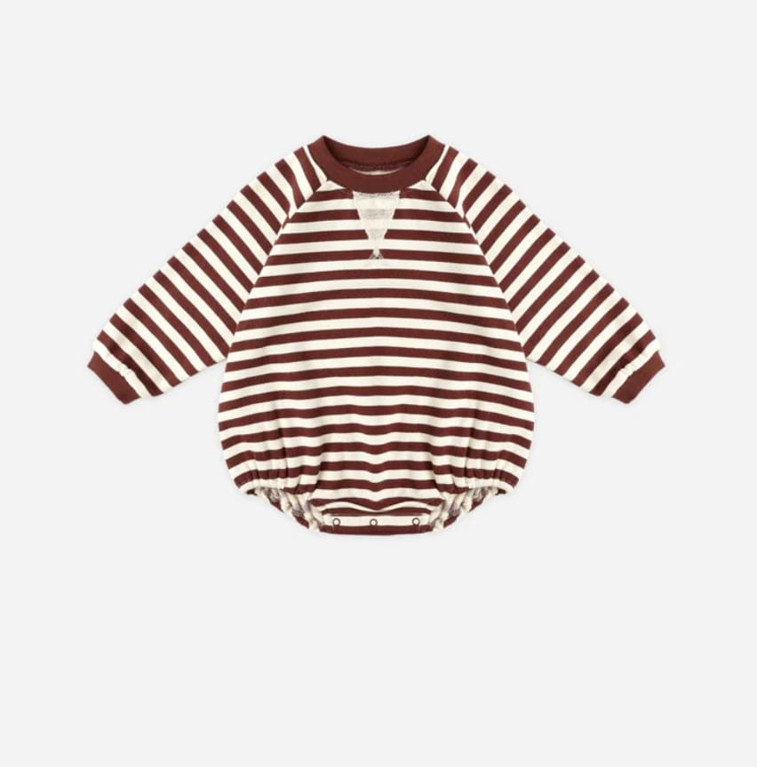 Ryle & Cru Crewneck Romper Burgundy Stripe