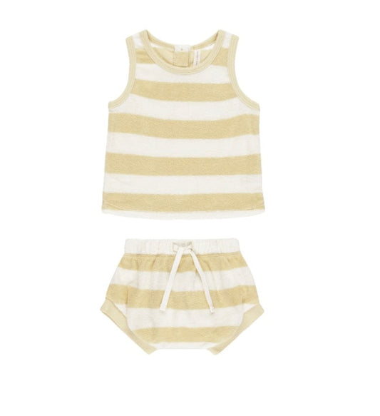Rylee & Cru TERRY TANK SHORT SET YELLOW STRIPE