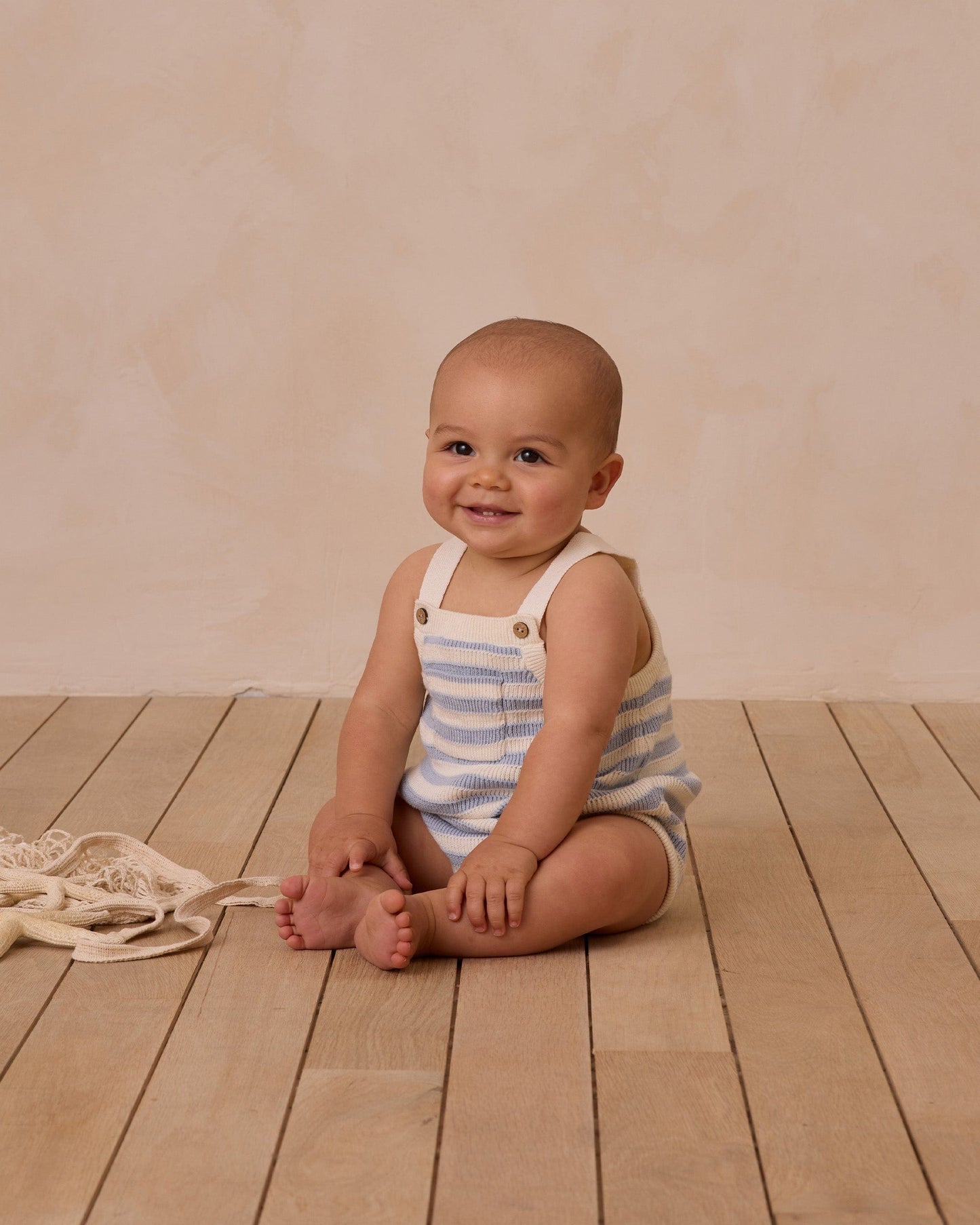 Rylee & Cru ASHTON KNIT ROMPER BLUE STRIPE