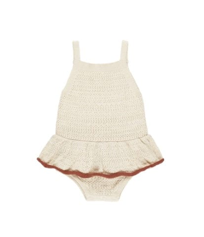 Rylee & Cru CROCHET RUFFLE ROMPER NATURAL