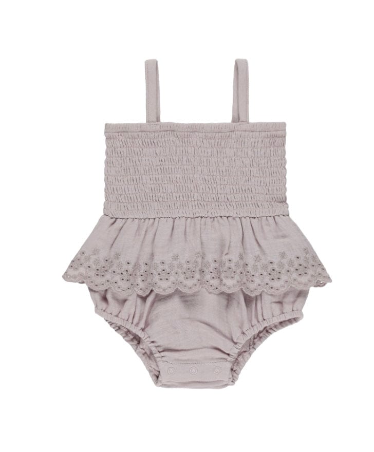 Rylee & Cru SMOCKED SKIRTED ROMPER LAVENDER