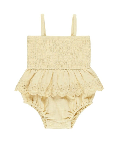 Rylee & Cru SMOCKED SKIRTED ROMPER YELLOW