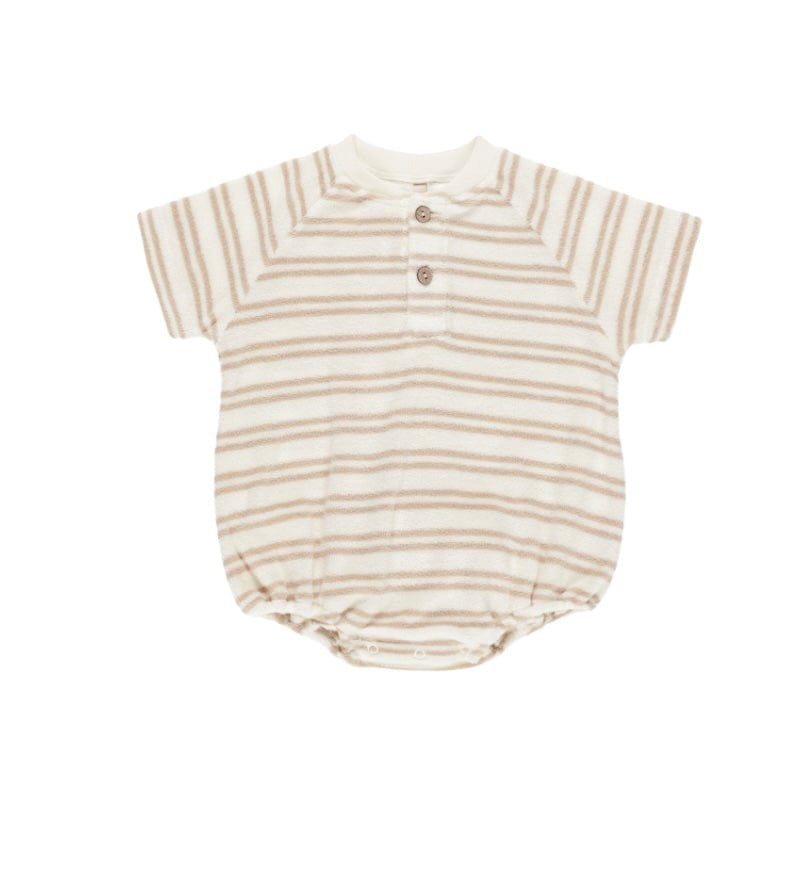 Rylee & Cru TERRY HENLEY ROMPER OAT STRIPE