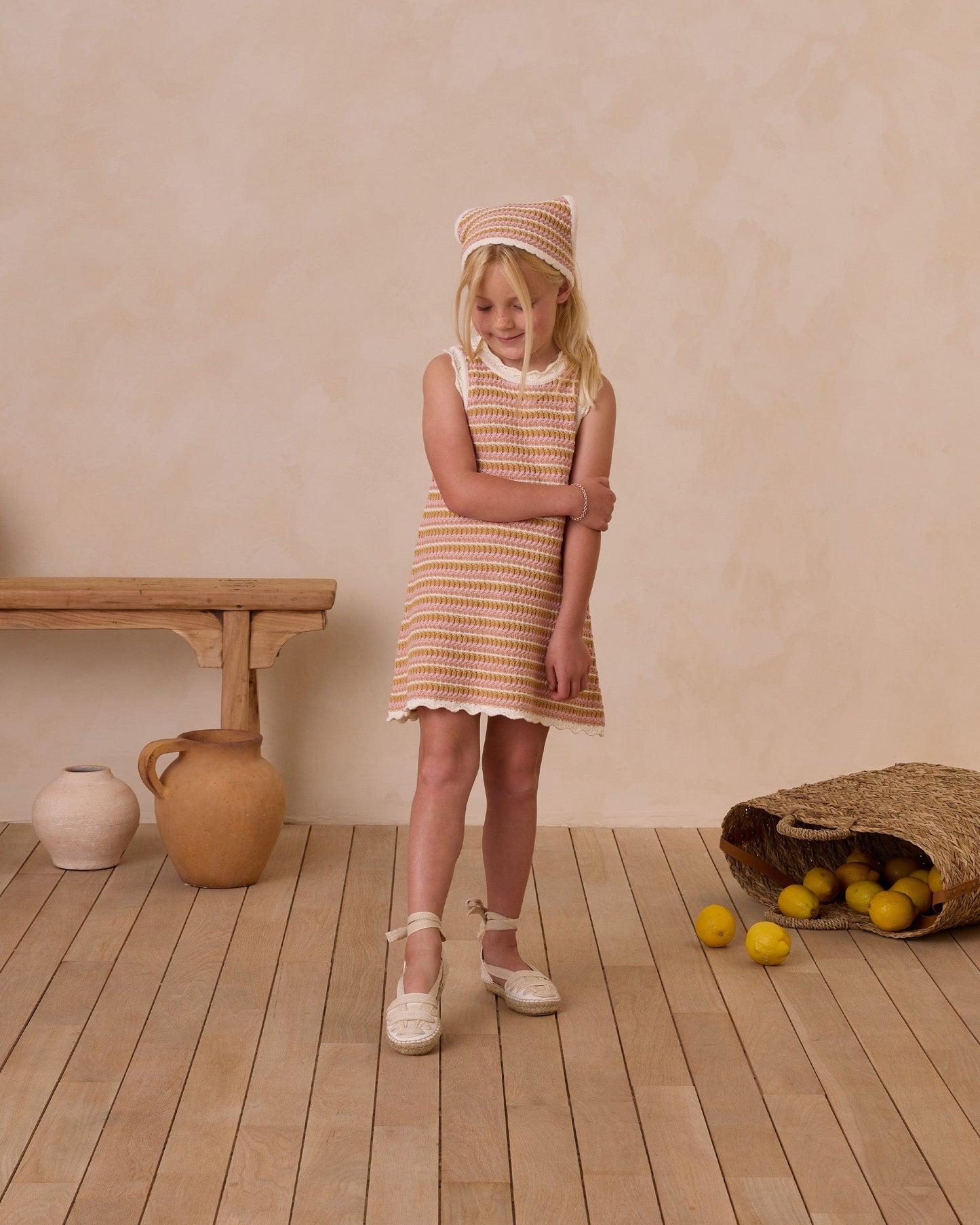 Rylee & Cru CROCHET TANK MINI DRESS PINK STRIPE