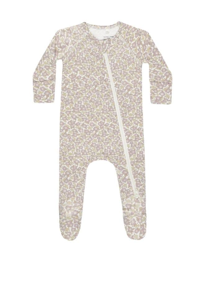 Rylee & Cru BAMBOO ZIP FOOTIE PURPLE FLORAL