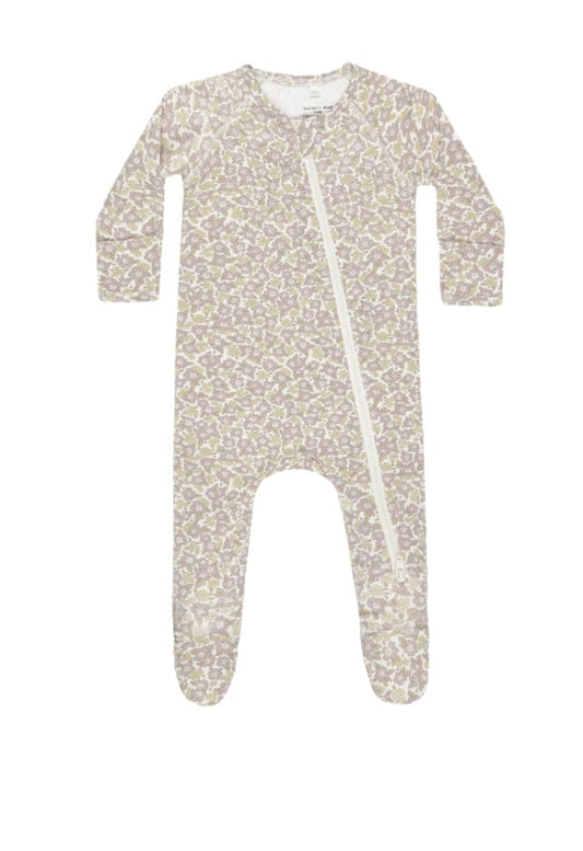 Rylee & Cru BAMBOO ZIP FOOTIE PURPLE FLORAL