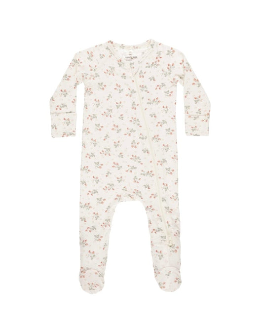 Rylee & Cru BAMBOO ZIP FOOTIE STRAWBERRIES