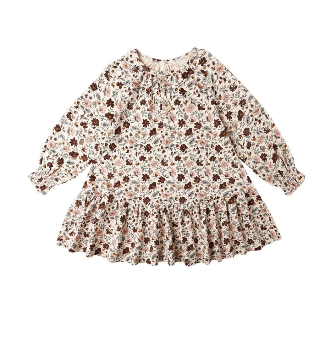 Rylee & Cru Posy Floral Print Long Sleeve Swing Dress (Brown, 18-24M) Rylee & Cru Posy Floral Print Long Sleeve Swing Dress (Brown, 18-24M)
