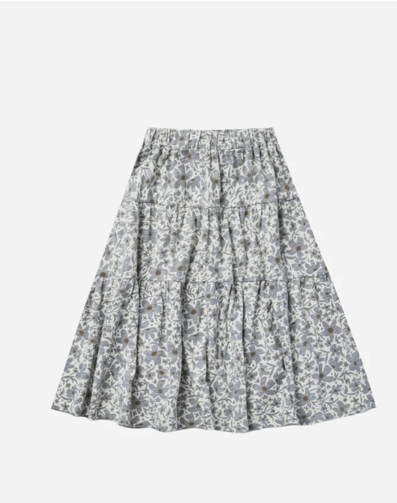 Rylee + Cru Inc. blue floral tiered midi skirt