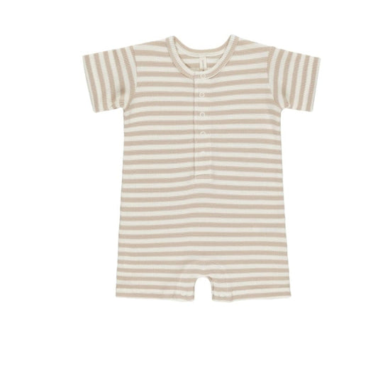 Rylee & Cru WAFFLE SNAP ROMPER OAT STRIPE