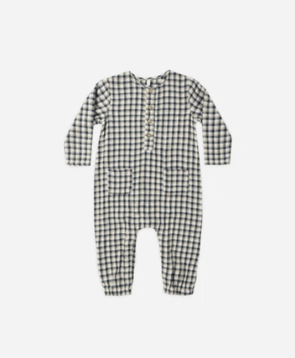 Rylee & Cru Long Sleeve Woven Jumpsuit Navy Check