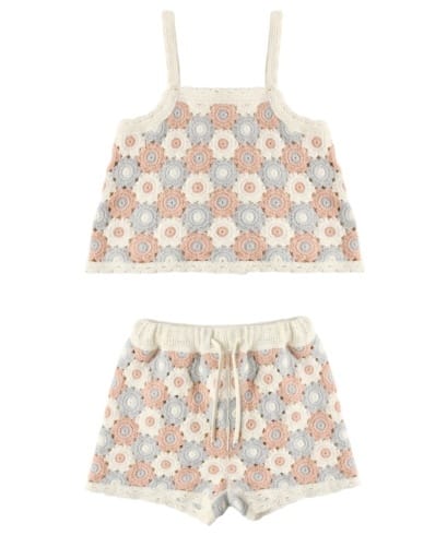 RYLEE + CRU LLC Rylee + Cru Llc Girls Girls-sets Lili Knit Set Blue, Light Pink, Ivory