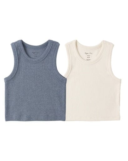 RYLEE + CRU LLC Rylee + Cru Llc Girls Girls-tops Ribbed Tank Set Natural, Heathered Marine