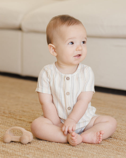 Rylee & Cru SHORT SLEEVE WOVEN ROMPER |SUMMER STRIPE