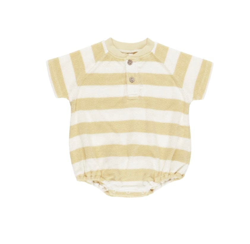 Rylee & Cru TERRY HENLEY ROMPER YELLOW STRIPE