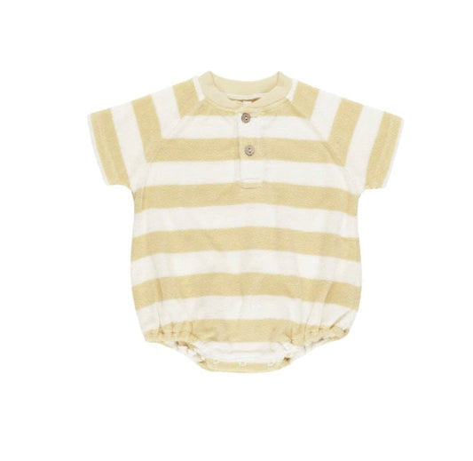 Rylee & Cru TERRY HENLEY ROMPER YELLOW STRIPE
