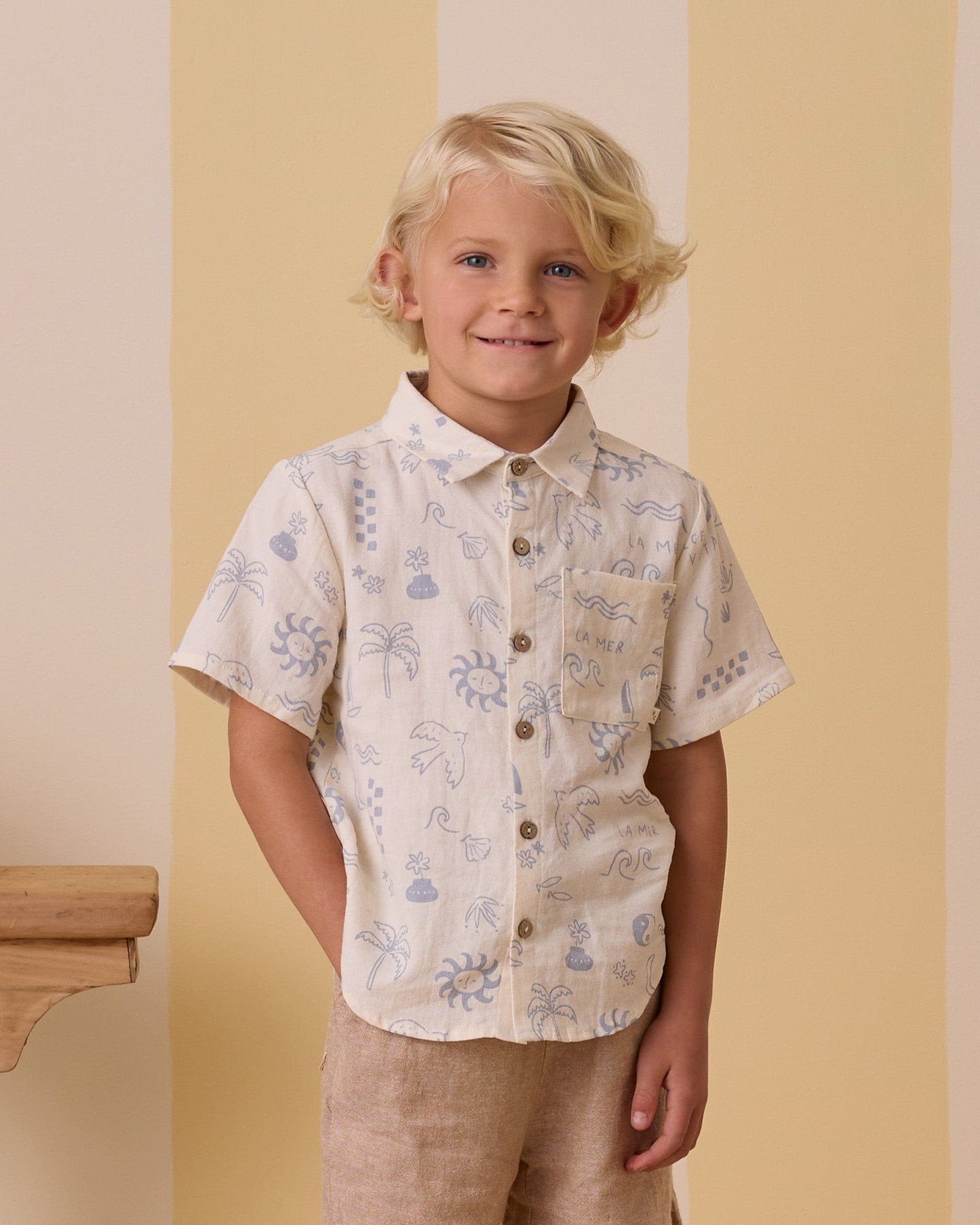 Rylee & Cru COLLARED S/S SHIRT MEDITERRANEAN