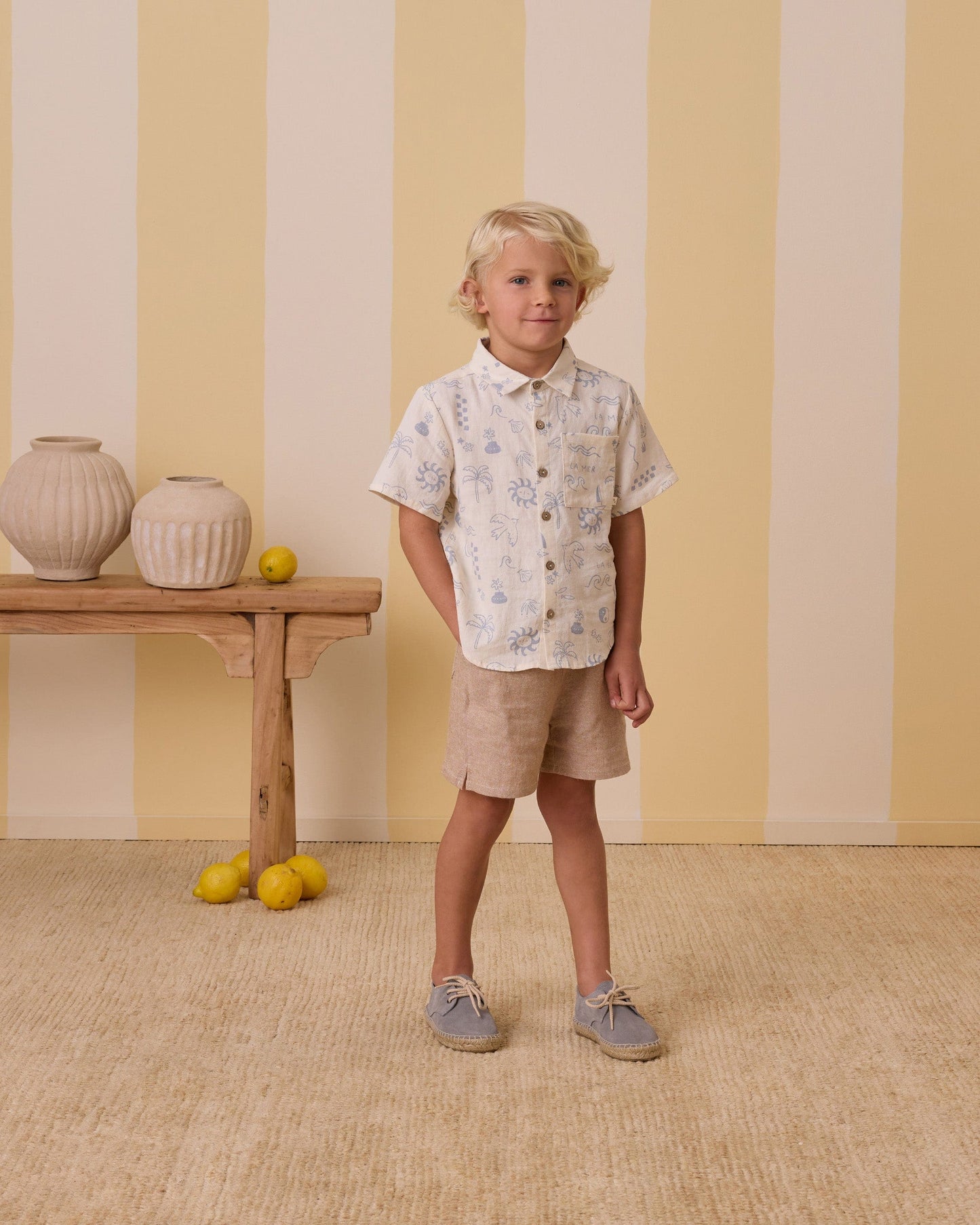 Rylee & Cru COLLARED S/S SHIRT MEDITERRANEAN