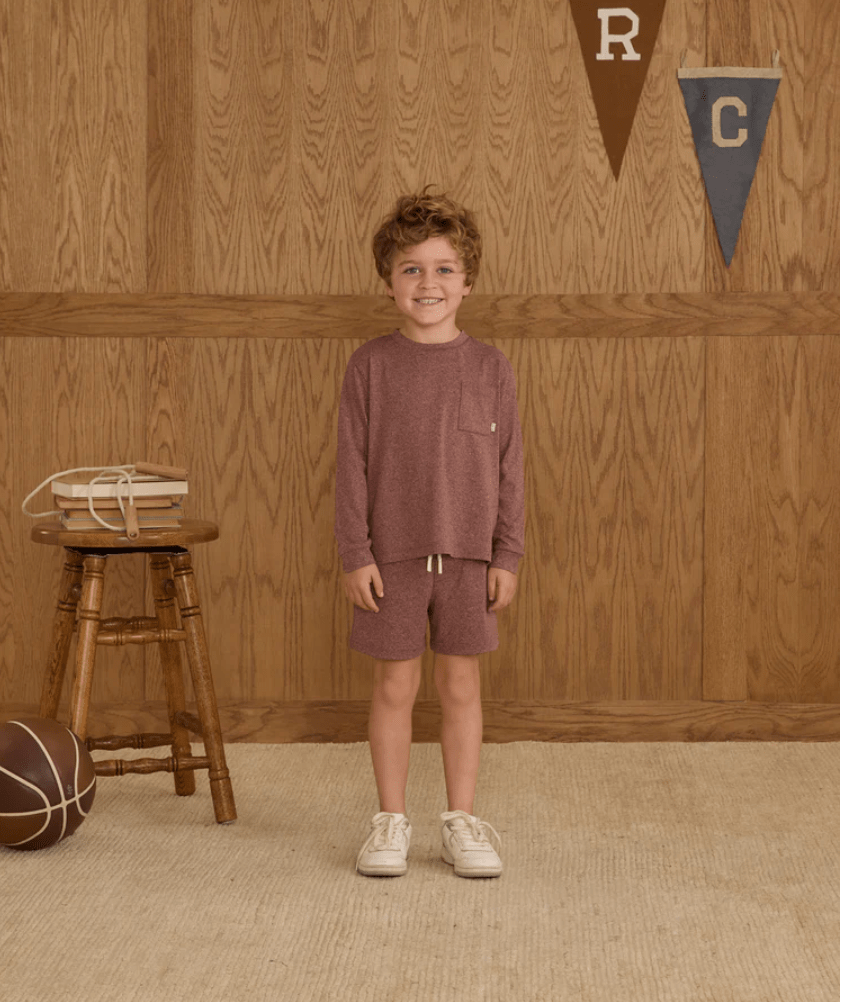 Rylee & Cru Long Sleeve Pocket Tee || Heathered Burgundy