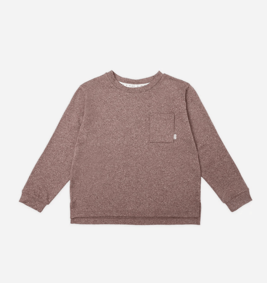 Rylee & Cru Long Sleeve Pocket Tee || Heathered Burgundy