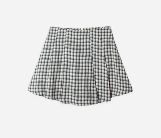 Rylee & Cru Pleated Mini Skirt Navy Check