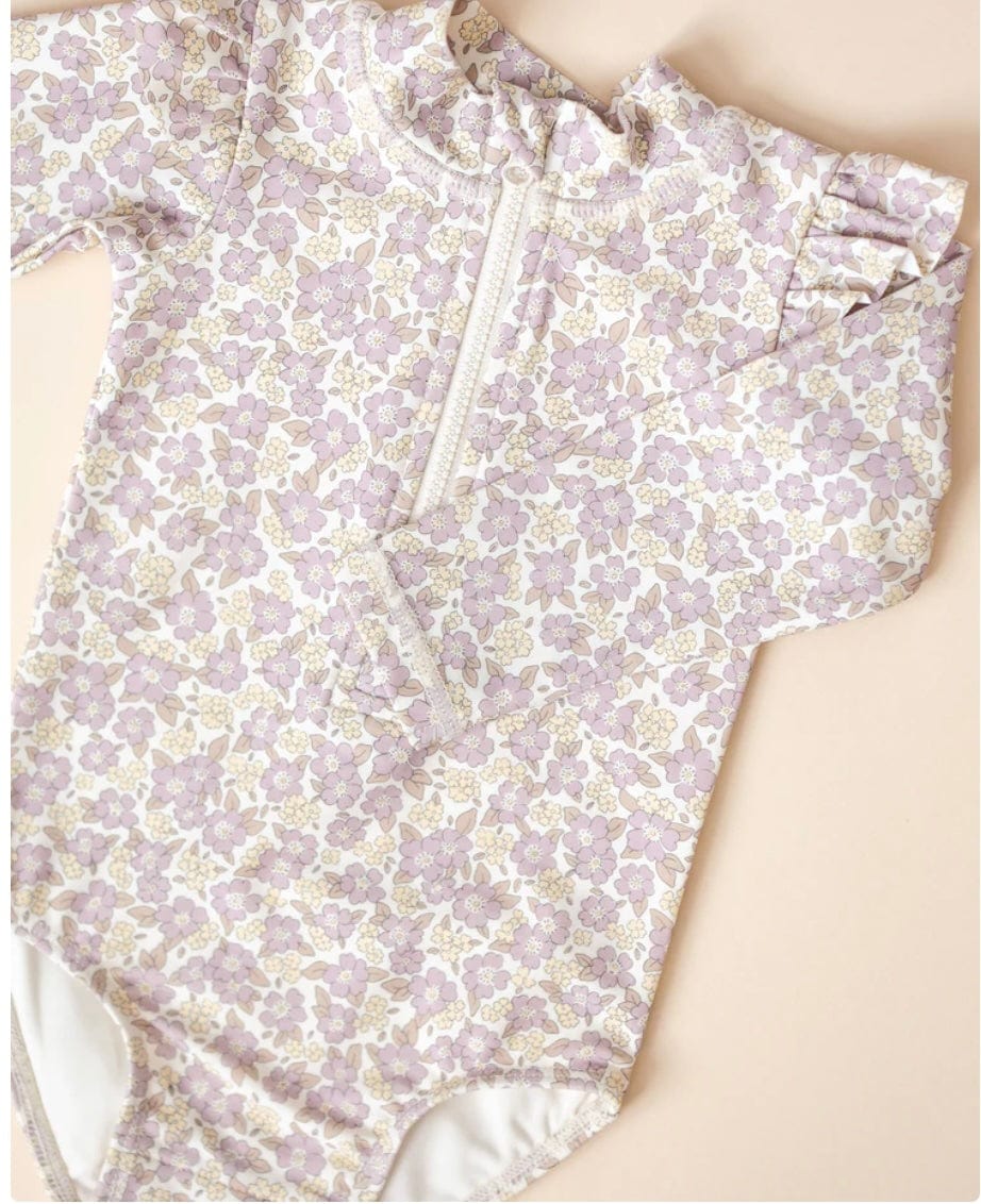 Rylee & Cru BYRON RASHGUARD ONE-PIECE PURPLE FLORAL