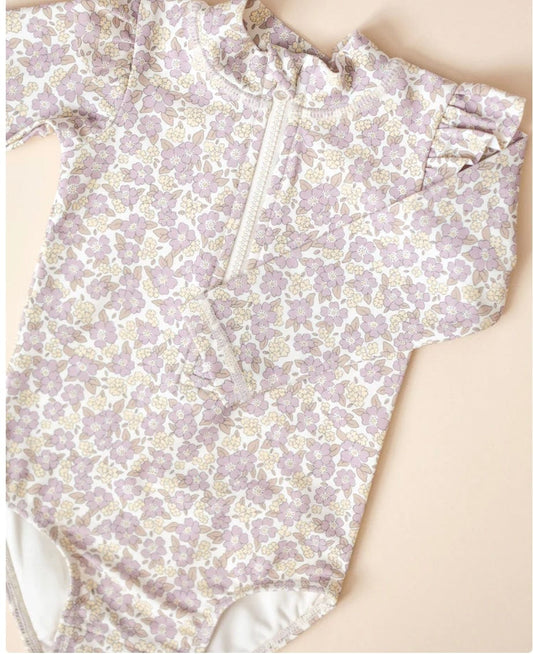 Rylee & Cru BYRON RASHGUARD ONE-PIECE PURPLE FLORAL