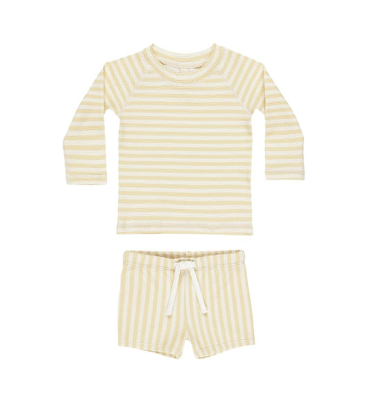 Rylee & Cru FINN RASHGUARD  SHORT SET  YELLOW STRIPE