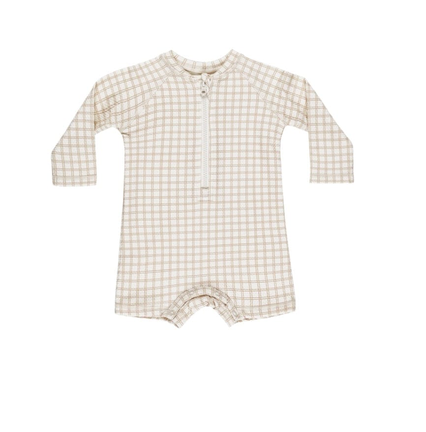 Rylee & Cru LONG SLEEVE ONE-PIECE RASHGUARD OAT CHECK