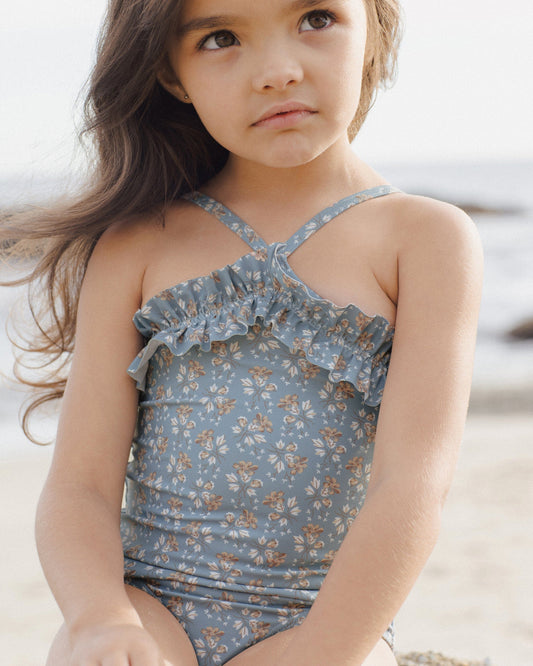 Rylee & Cru ROUCHED ONE-PIECE  BLUE FLORAL