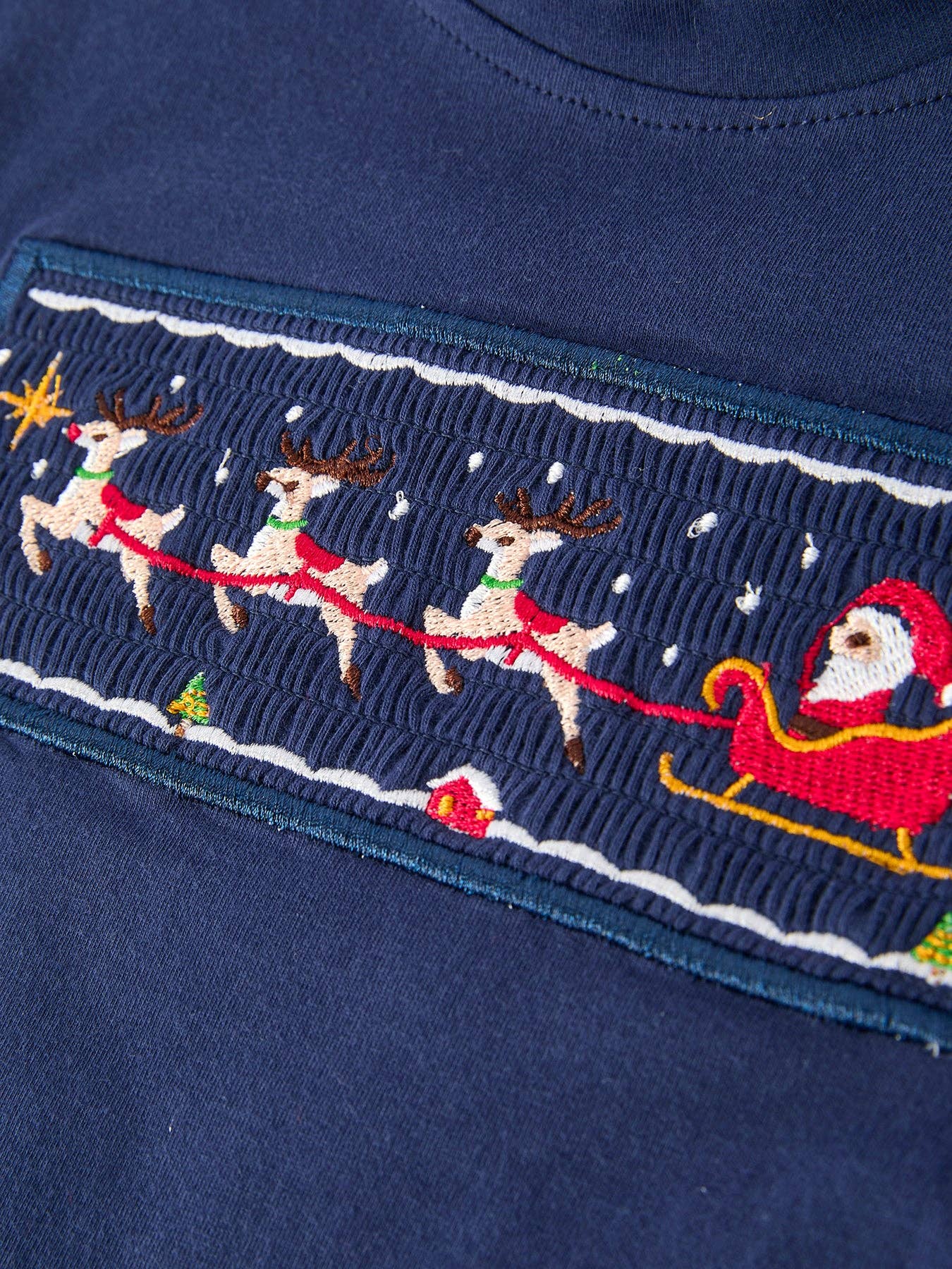 Rylee Faith Designs Christmas Holiday Celebration Boys Set: Navy with Santa Sleigh