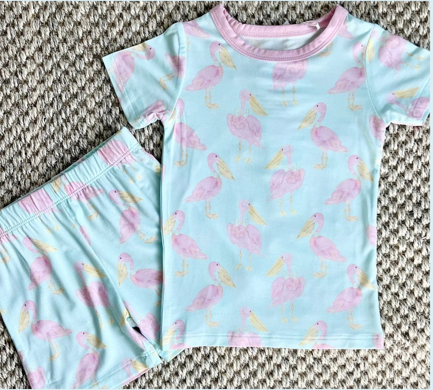 Sweet Bay/Wee Ones Pink Pelican Two Piece Pajama Short Set