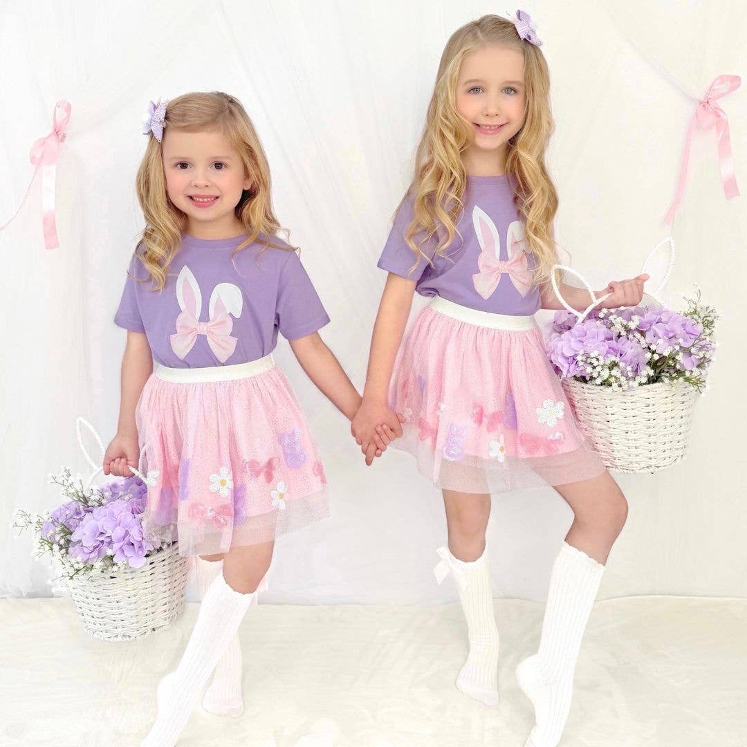 Sweet Wink Bunny Bow Easter Short Sleeve T-Shirt - Lavender - Kids