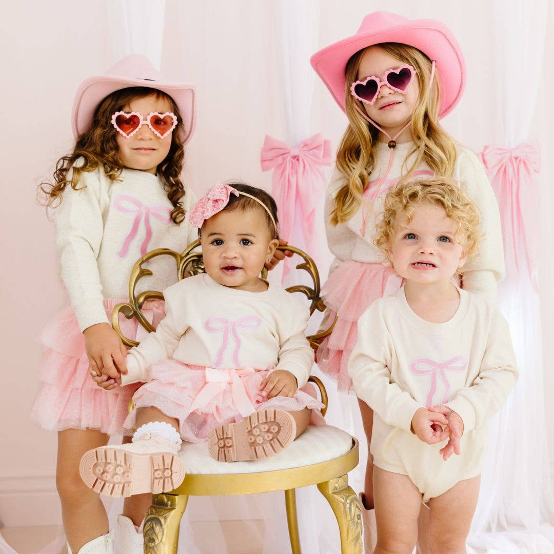 Sweet Wink Coquette Bow Patch Long Sleeve Romper - Natural