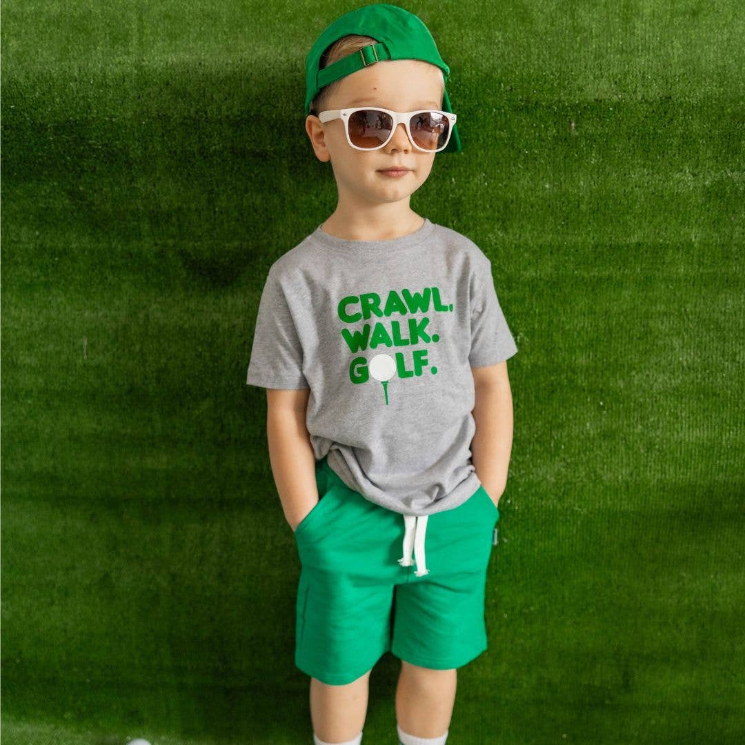 Sweet Wink Crawl, Walk, Golf Short Sleeve T-Shirt - Gray - Kids Clothes