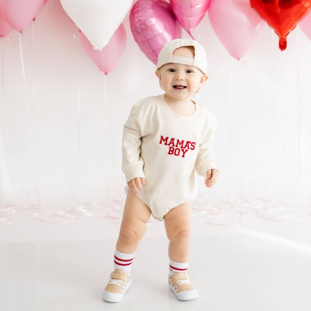 Sweet Wink Mama's Boy Patch Valentine's Day Long Sleeve Romper - Baby