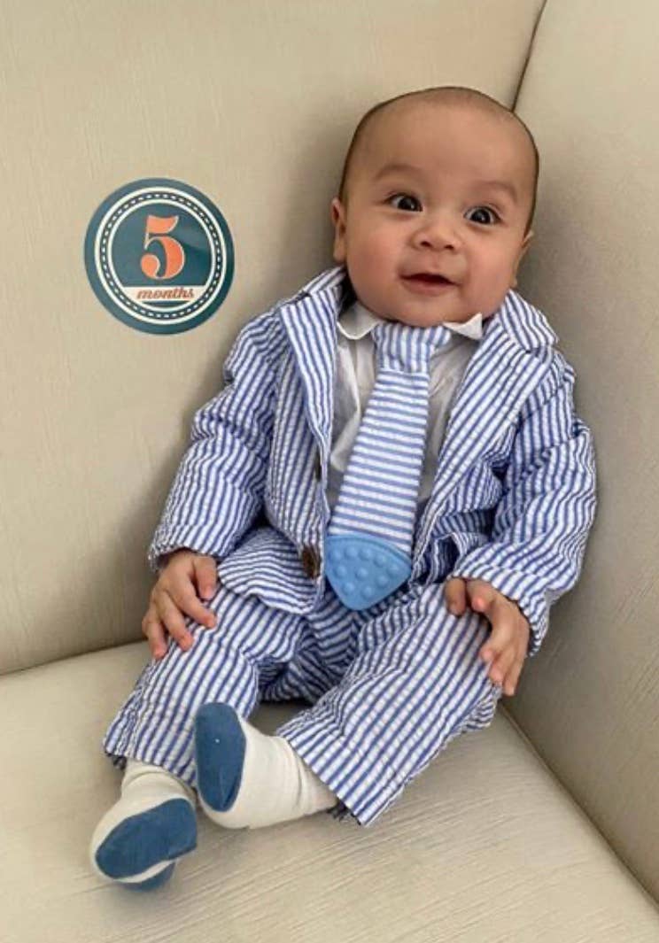Tasty Tie® Tasty Tie Teether, Crinkle Toy, Baby Boy Gift (Seersucker) tt-seersucker-5