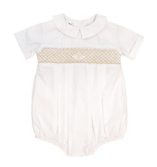The Bailey Boys Smocked Ivory Christening-Dressy Bubble Short