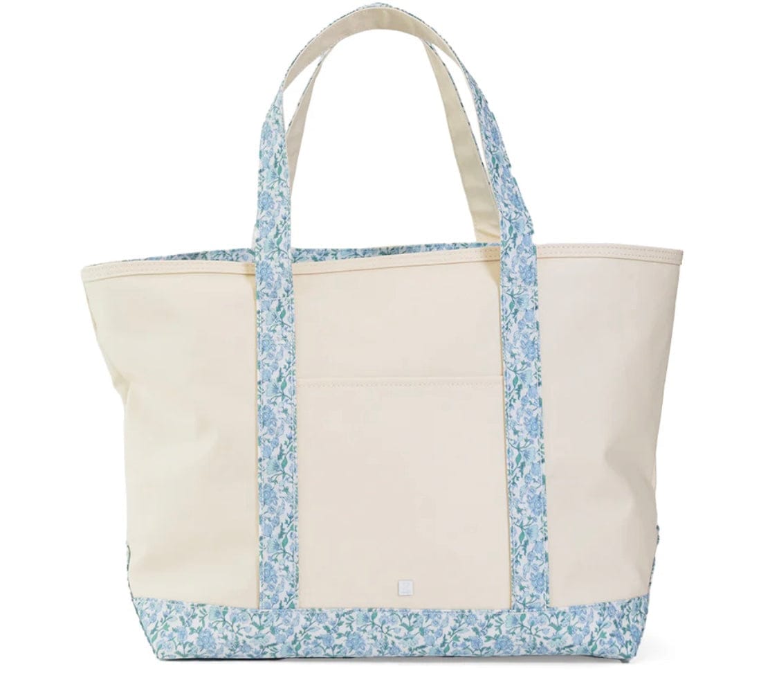 Trvl Design MAXI TOTE - COATED CANVAS Large NATURAL With HAMPTONS FLORAL TRIM
