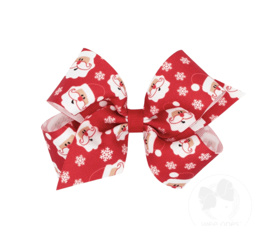 Wee One Default Medium Grosgrain Red Santa Print Bow