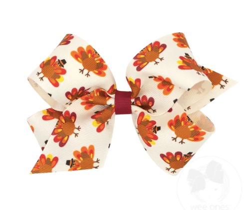 Wee One Default Medium Turkey Harvest-Themed Print Grosgrain Bow