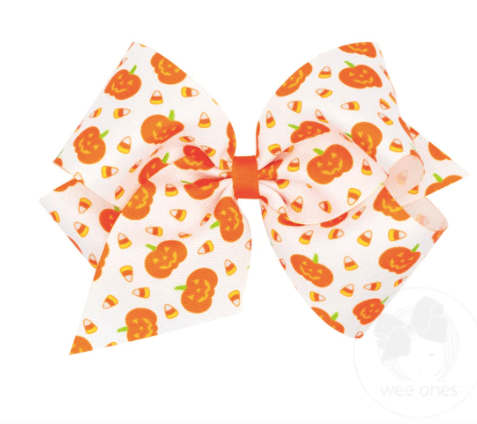 Wee One King Halloween Pumpkin Print Grosgrain Bow
