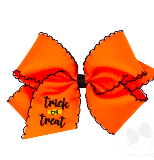 Wee One King King Moonstitch Girls Hair Bow with Embroidered Trick-or-Treat