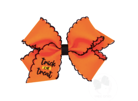 Wee One King King Moonstitch Girls Hair Bow with Embroidered Trick-or-Treat