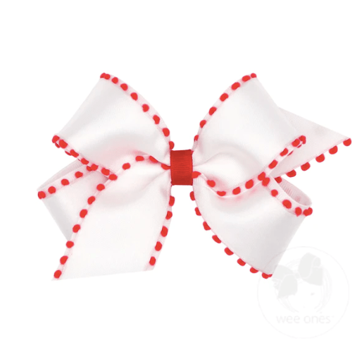 Wee One Medium Holiday Style Red w/white Pom-Pom Edge Grosgrain Red w/white